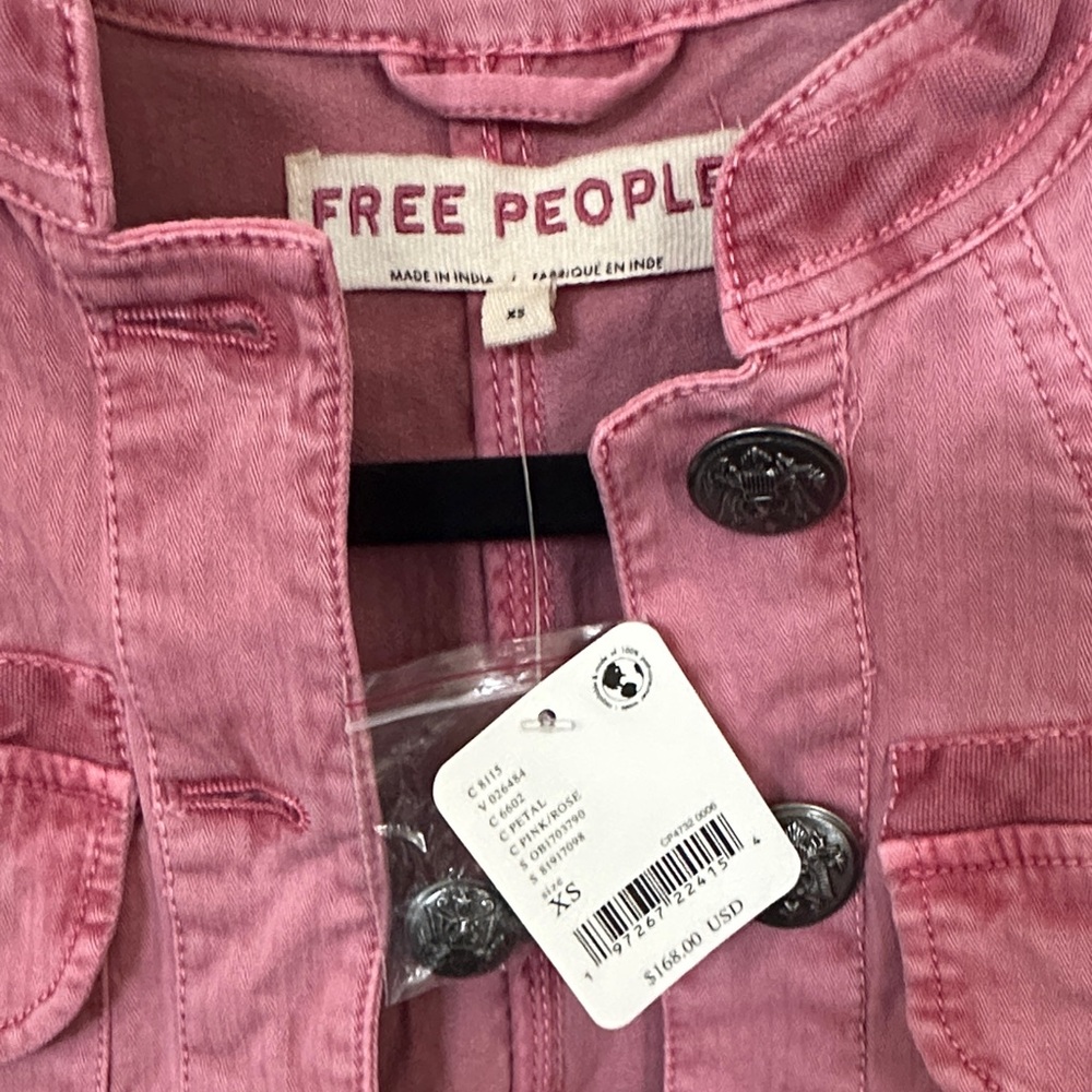 Free People Dusty Rose Pleated Cropped Denim Jacket - Picture 2 of 7